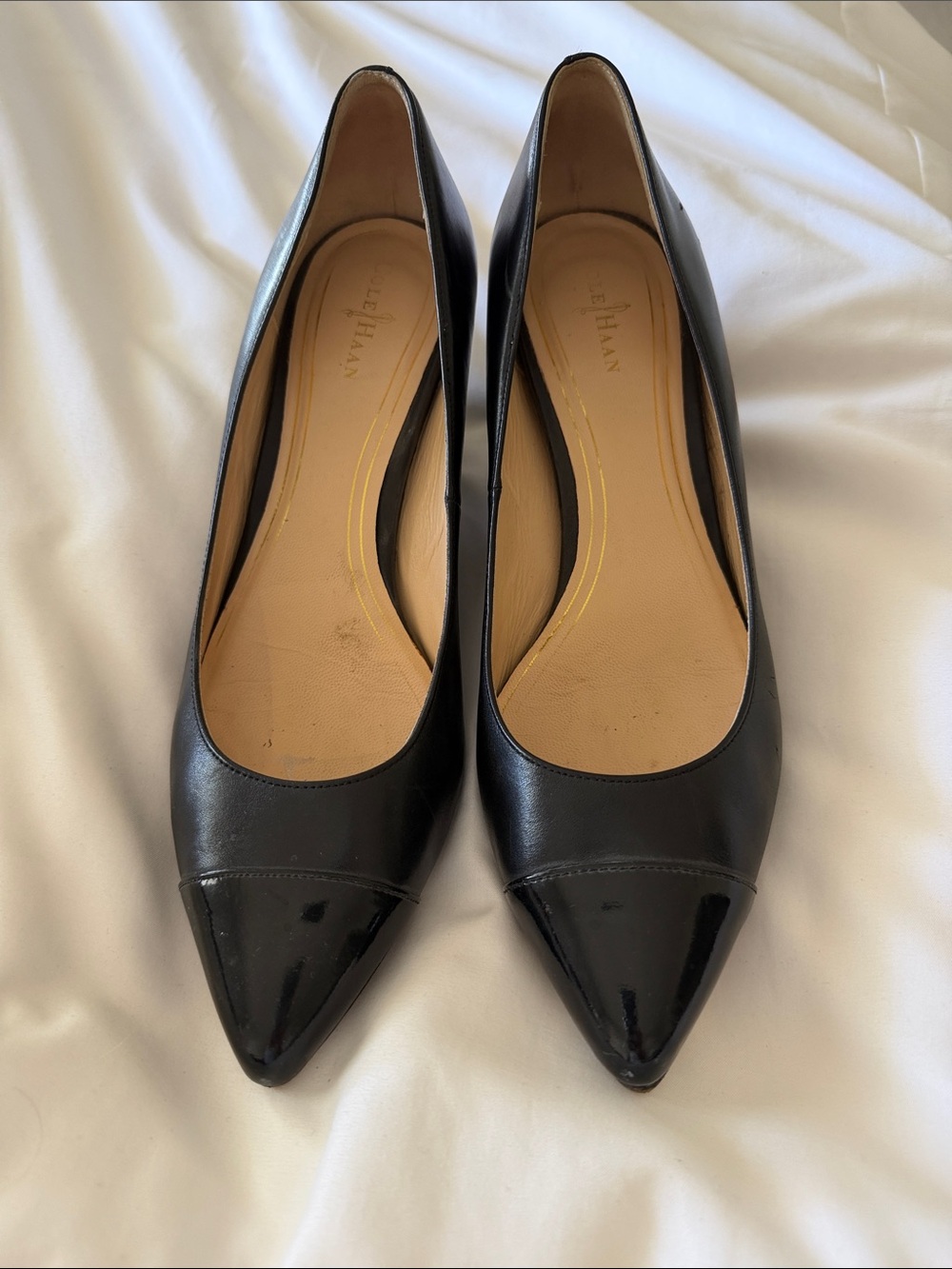 Cole Haan Black Pointed-Toe Leather Wedges